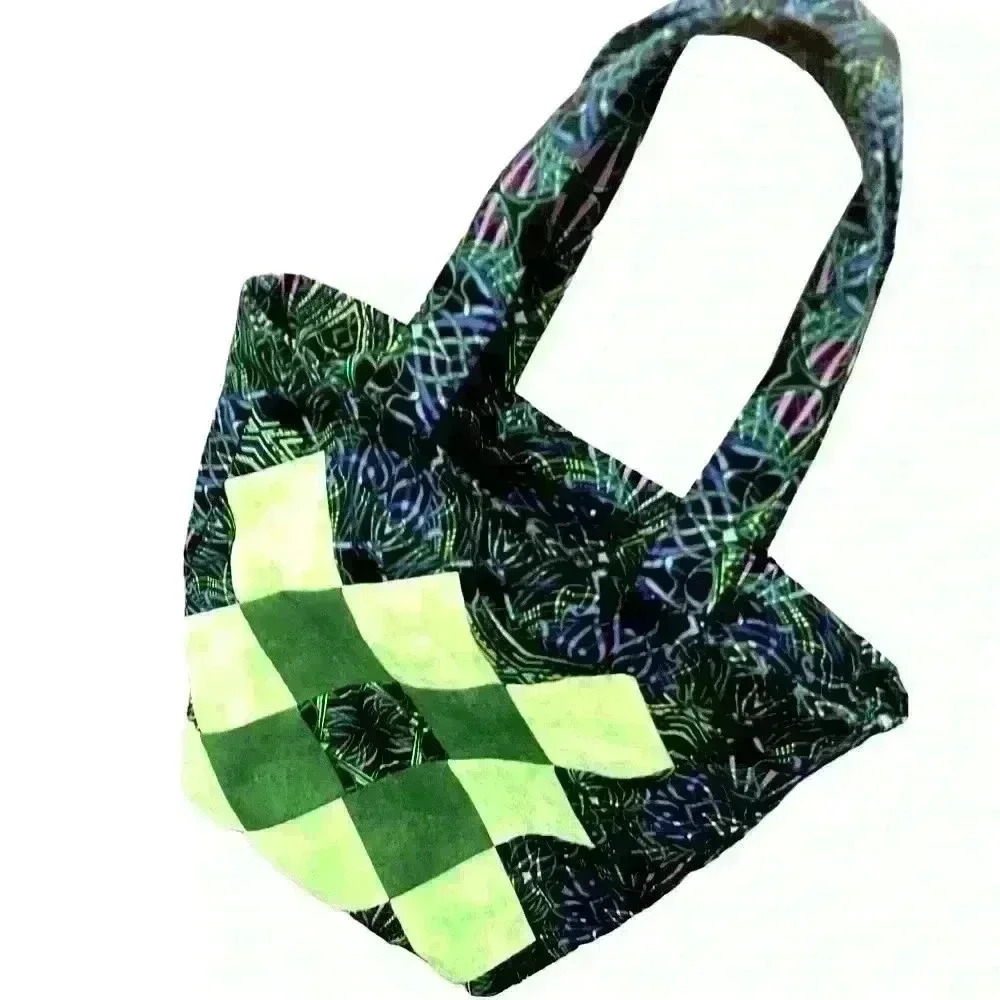 Handmade quilted carrying bag/ gorgeous green and black colors